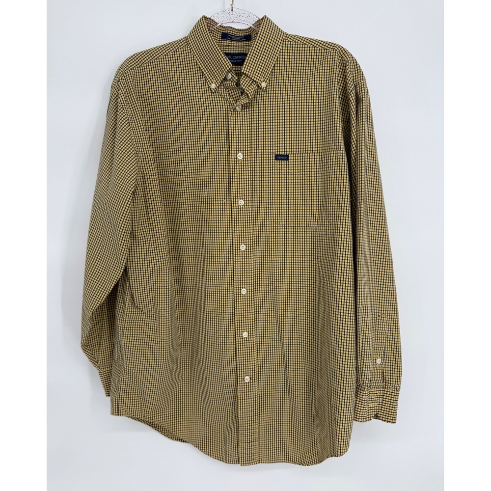 Daniel Cremieux Collection Mens Yellow Navy Cotton Button Down Shirt Sz M